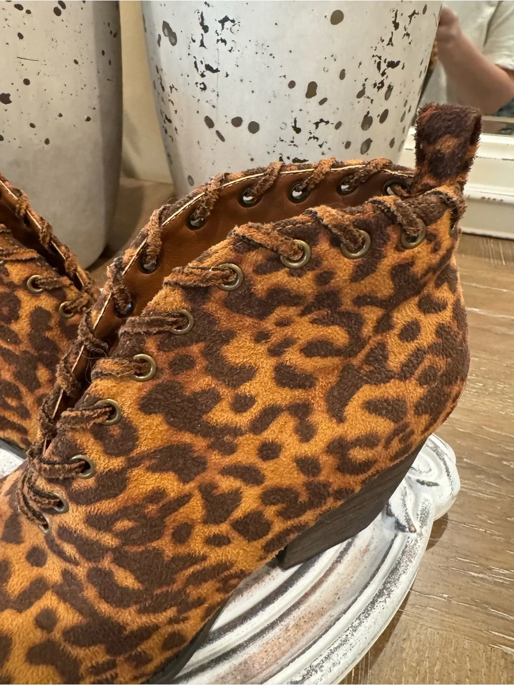 Leopard Print Lace-Up Men’s Ankle Boots - Brown